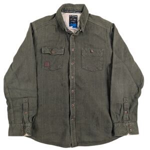 Kavu Langley Shirt Mens Size Large Olive Green Flannel Long Sleeve 100% Cotton